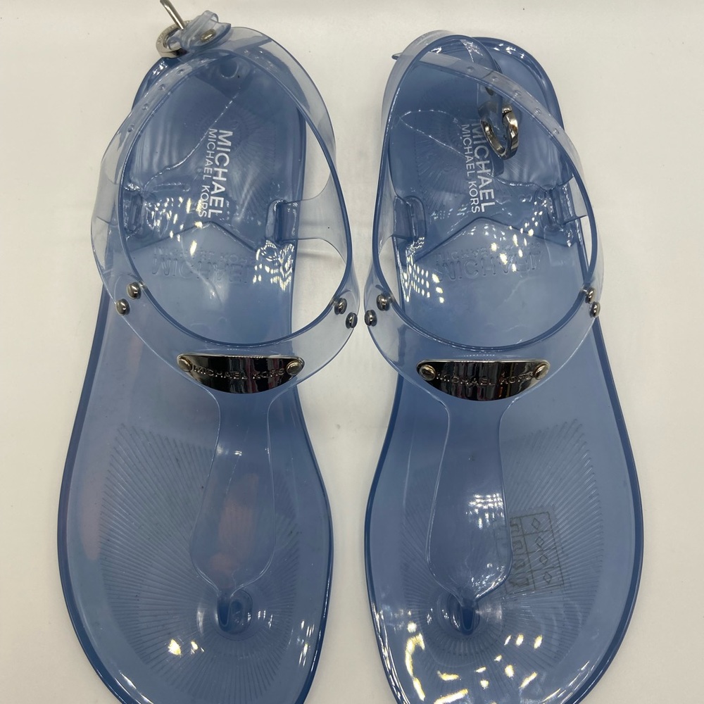 MICHAEL KORS MK Plate Jelly Dk ChambrayThong Sandal Women's Slip On Clear size 8